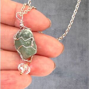 Rose gold plated wire wrapped natural green stone pendant